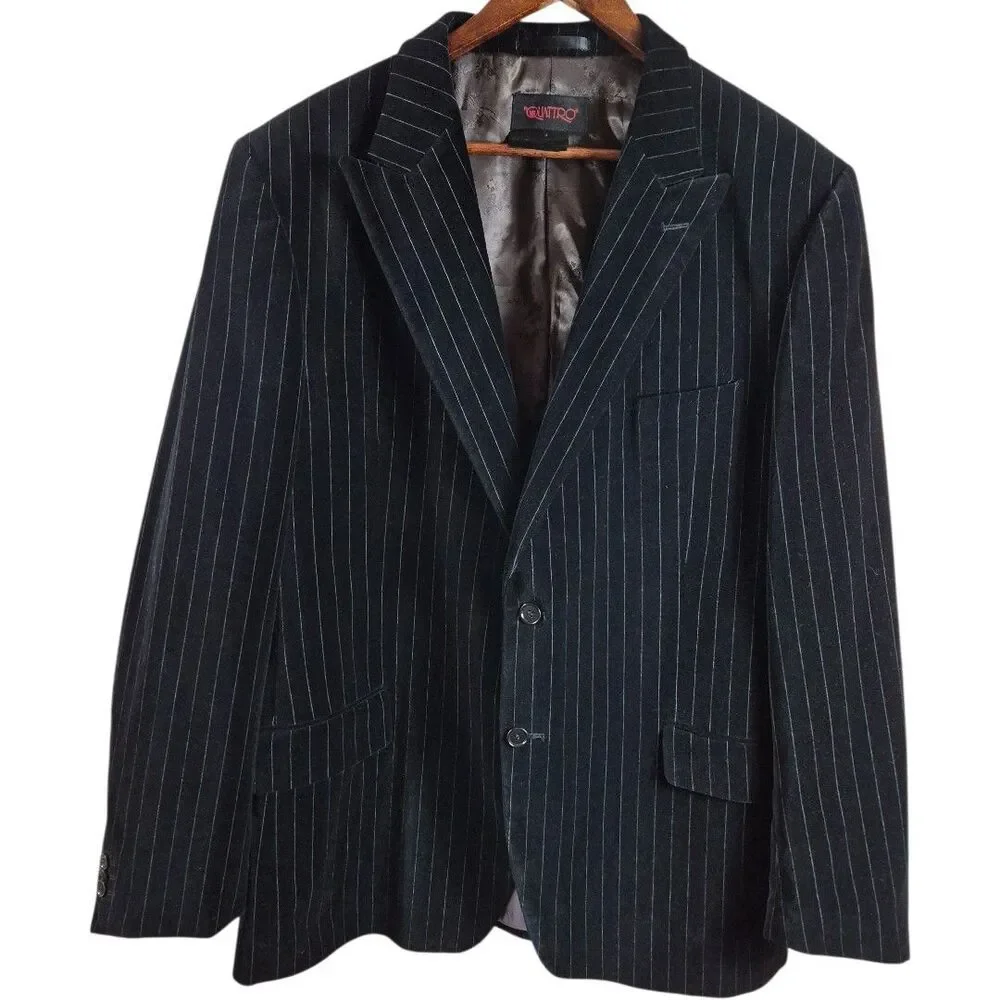 Vtg Velvet XL Black Pinstripe Blazer Tailored Sport Coat Classic Formal Wedding